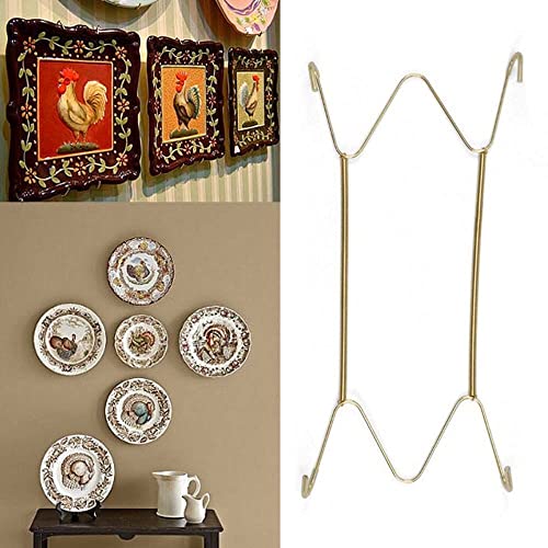 Houchu Dish Spring Holder Wall Display Plate Dish Hanger Golden Metal Hanging Securing Clip 6/7/8/10/12/14/16 Inch Hanging Hook Home Decor(10 inch)