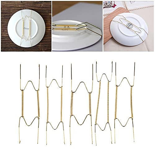 Houchu Dish Spring Holder Wall Display Plate Dish Hanger Golden Metal Hanging Securing Clip 6/7/8/10/12/14/16 Inch Hanging Hook Home Decor(10 inch)