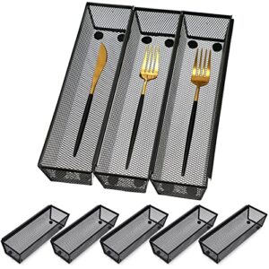 8 pcs silverware drawer organizer metal mesh utensil cutlery tray for kitchen tray with interlocking arm narrow holder flatware spoon knife fork pen 12 x 3 x 2 inch black