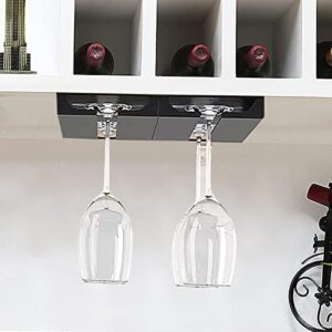 jwinkumy wine glass rack under shelf or cabinet 2 packs stemware holder glassware storage hanging organizer no drill & screws for bar kitchen restaurant, black