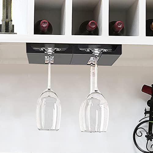 Jwinkumy Wine Glass Rack Under Shelf or Cabinet 2 Packs Stemware Holder Glassware Storage Hanging Organizer No Drill & Screws for Bar Kitchen Restaurant, Black