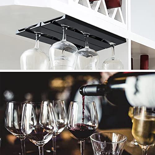 Jwinkumy Wine Glass Rack Under Shelf or Cabinet 2 Packs Stemware Holder Glassware Storage Hanging Organizer No Drill & Screws for Bar Kitchen Restaurant, Black