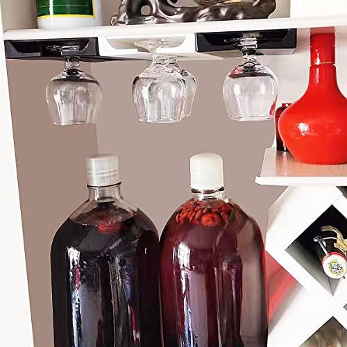 Jwinkumy Wine Glass Rack Under Shelf or Cabinet 2 Packs Stemware Holder Glassware Storage Hanging Organizer No Drill & Screws for Bar Kitchen Restaurant, Black