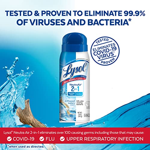 Lysol Neutraair Disinfectant Spray, 2 In 1: Eliminates Odors and Disinfects, Air Freshener & Disinfecting Spray, Driftwood Waters, 10 Fl Oz.