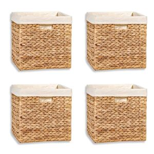 12″ foldable hyacinth storage basket with iron wire frame and removable liner by trademark innovations (set of 4)