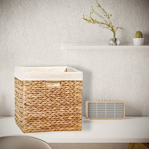 12" Foldable Hyacinth Storage Basket with Iron Wire Frame and Removable Liner By Trademark Innovations (Set of 4)