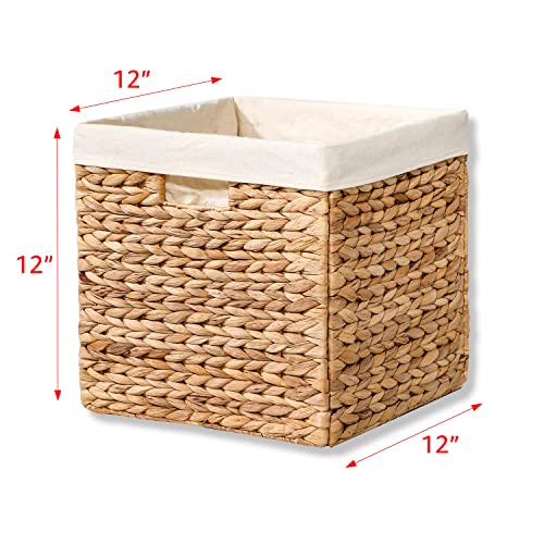 12" Foldable Hyacinth Storage Basket with Iron Wire Frame and Removable Liner By Trademark Innovations (Set of 4)