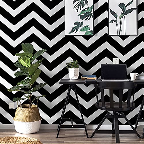 17.3"x393.7"Black and White Wallpaper Stripe Peel and Stick Wallpaper Self-Adhesive Contact Paper Removable Wallpaper Waterproof Wallpaper Decorative for Wall Covering Cabinets