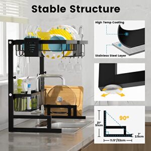 MERRYBOX Over The Sink Dish Drying Rack, 2-Tier Adjustable Length (25.6-33.5in), Stainless Steel Dish Drainer with Cutting Board Holder, Large Dish Rack for Kitchen Counter Organizer Space Saver