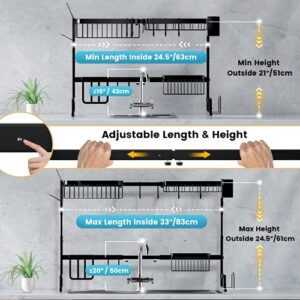 MERRYBOX Over The Sink Dish Drying Rack, 2-Tier Adjustable Length (25.6-33.5in), Stainless Steel Dish Drainer with Cutting Board Holder, Large Dish Rack for Kitchen Counter Organizer Space Saver