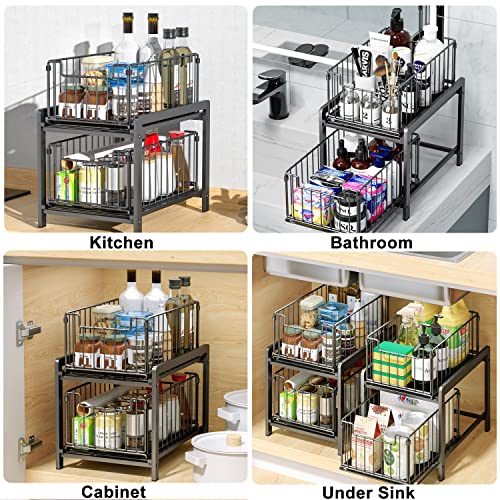 Ryhpez Under Sink Organizers and Storage, 2-Tier Cabinet Organizer Storage with Sliding Baskets Drawer for Kitchen Bathroom (Black)