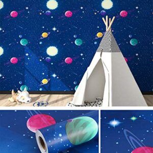 TAOGIFT Peel and Stick Vinyl Space Wallpaper for Nursery Boys Kids Room Wall Removable Self Adhesive Space Shelf Drawer Liner Contact Paper Furniture Sticker 17.7x117 Inches