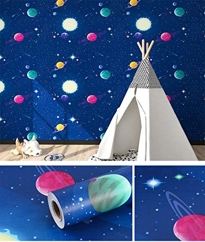 TAOGIFT Peel and Stick Vinyl Space Wallpaper for Nursery Boys Kids Room Wall Removable Self Adhesive Space Shelf Drawer Liner Contact Paper Furniture Sticker 17.7x117 Inches