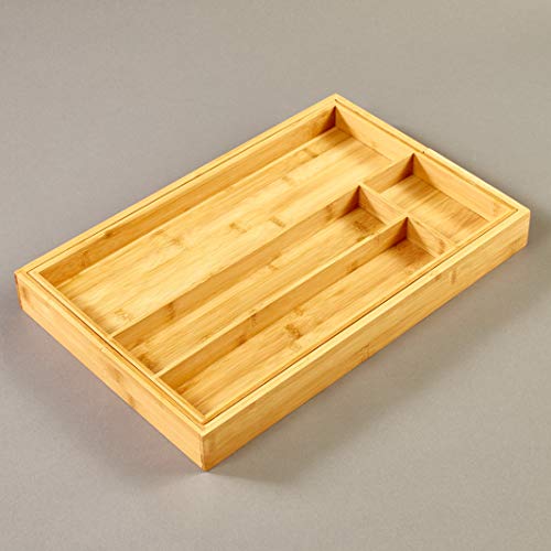 The Lakeside Collection Expandable Bamboo Cutlery Drawer Organizer with 4 or 6 Slots when Open