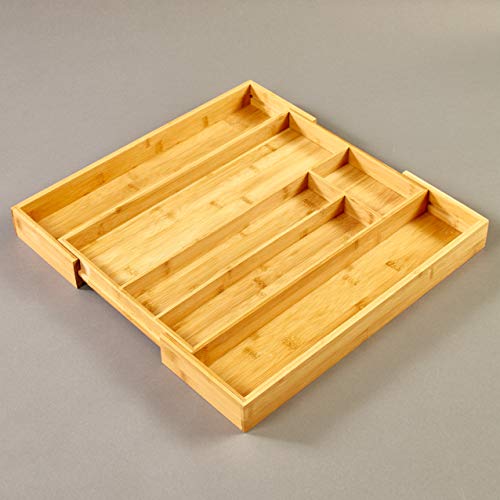 The Lakeside Collection Expandable Bamboo Cutlery Drawer Organizer with 4 or 6 Slots when Open