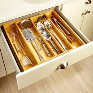 The Lakeside Collection Expandable Bamboo Cutlery Drawer Organizer with 4 or 6 Slots when Open