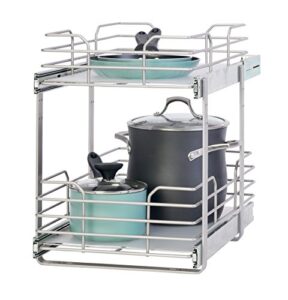 panacea grayline 2 tier slide-out cabinet helper basket storage, satin nickel