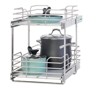 Panacea Grayline 2 Tier Slide-Out Cabinet Helper Basket Storage, Satin Nickel