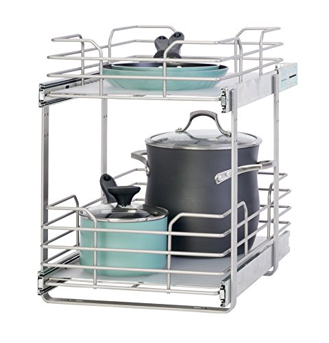 Panacea Grayline 2 Tier Slide-Out Cabinet Helper Basket Storage, Satin Nickel