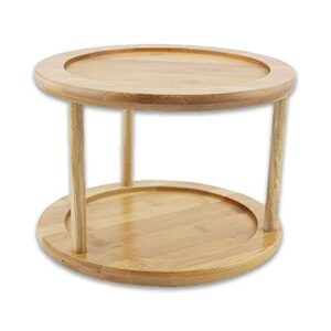 bam & boo – 2 tiers natural bamboo lazy susan – kitchen countertop & cabinet rotating turntable, spice organizing shelf