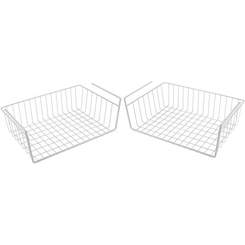 Modern Home Cabinet Wire Hanging Basket Shelves - Space Saving Under Shelf Storage Organizer (Set of 2 15")