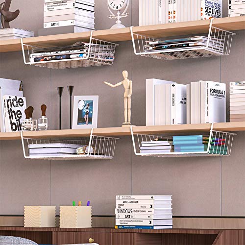 Modern Home Cabinet Wire Hanging Basket Shelves - Space Saving Under Shelf Storage Organizer (Set of 2 15")