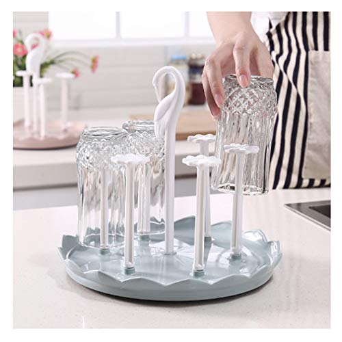 Kitchen Drain Cup Holder Water Bottle Drying Drainer Rack - Swan Head Plastic Drainer Stand Mug/Bottle for Kitchen/Dining/Living Room-Assembled Cup Rack (Blue)