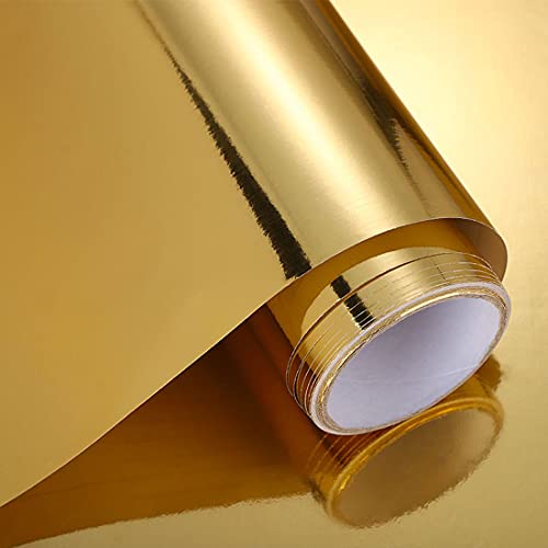 Gold Mirror Contact Paper 16 x 117 Inches Self Adhesive Shelf Liner Shelf Paper Drawer Sticker Peel and Stick Wallpaper for Kitchen Countertop