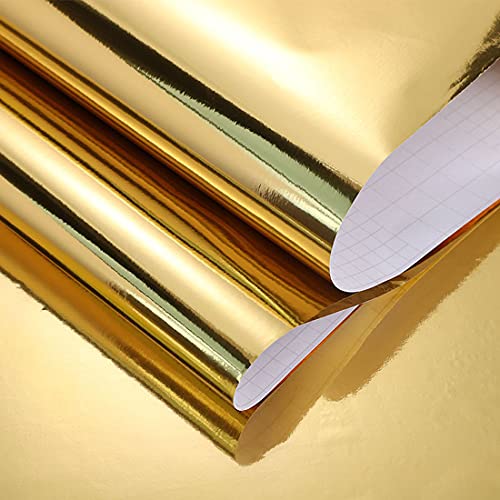 Gold Mirror Contact Paper 16 x 117 Inches Self Adhesive Shelf Liner Shelf Paper Drawer Sticker Peel and Stick Wallpaper for Kitchen Countertop