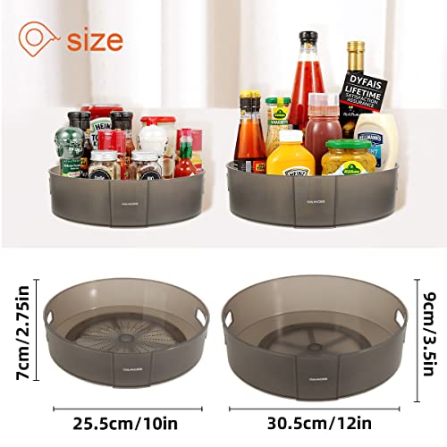 2 Pack Lazy Susan Organizers - OAMCEG 360 Rotating Lazy Susan Spice Rack Turntable, Large Plastic Organizer and Storage for Cabinet, Fridge, Pantry, Bathroom, Countertop (10in & 12in, Round, Grey)