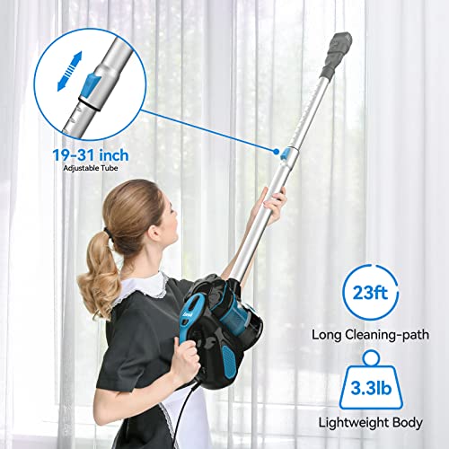 INSE Vacuum Cleaner, Corded Vacuum Cleaner 600W Powerful Motor 18000Pa Versatile Handheld Corded Stick Vacuum Cleaner for Hardwood Floor Pet Hair - Blue