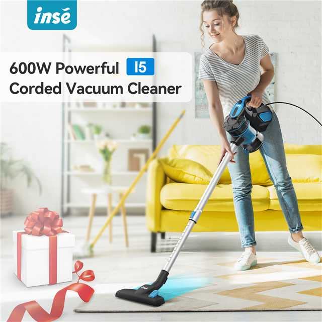 INSE Vacuum Cleaner, Corded Vacuum Cleaner 600W Powerful Motor 18000Pa Versatile Handheld Corded Stick Vacuum Cleaner for Hardwood Floor Pet Hair - Blue