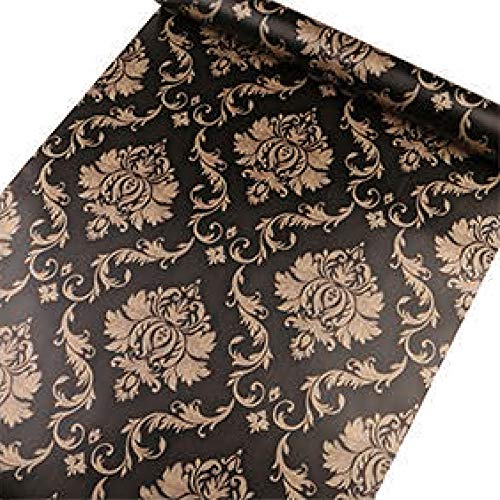 HOYOYO 17.8 x 118 Inches Self-Adhesive Shelf Liner, Self-Adhesive Shelf Liner Dresser Drawer Paper Wall Sticket Home Decoration, Black Gold Damask