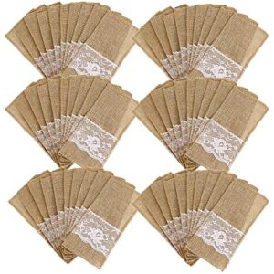 ranen 75pcs burlap lace cutlery pouch rustic wedding knife fork holder bag hessian table decoration accessories