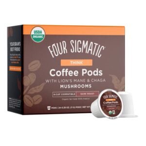 mushroom coffee k-cups by four sigmatic | organic and fair trade dark roast coffee with lion’s mane, chaga & mushroom powder | focus & immune support | vegan & keto | sustainable pods | 24 count