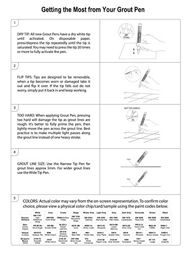 Grout Pen White Tile Paint Marker: Waterproof Grout Paint, Tile Grout Colorant and Sealer Pens - White, Narrow 5mm Tip (7mL)