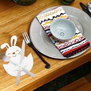 Didiseaon 8Pcs Rabbit Cutlery Bags Holders Easter Bunny Tableware Bags Rabbit Silverware Holders Bags Easter Dinner Table Decorations (White)