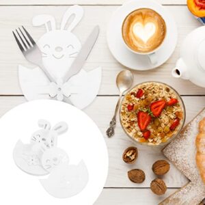 Didiseaon 8Pcs Rabbit Cutlery Bags Holders Easter Bunny Tableware Bags Rabbit Silverware Holders Bags Easter Dinner Table Decorations (White)