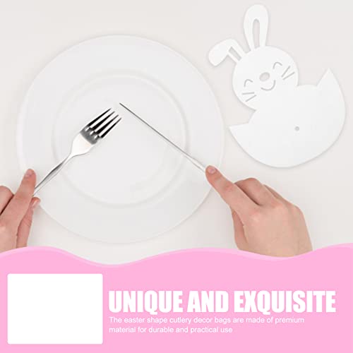 Didiseaon 8Pcs Rabbit Cutlery Bags Holders Easter Bunny Tableware Bags Rabbit Silverware Holders Bags Easter Dinner Table Decorations (White)