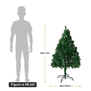 5ft Artificial Christmas Tree, Xmas Tree Perfect for Indoor and Outdoor Holiday Decoration, Easy Assembly, Foldable Base.