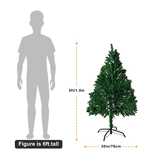 5ft Artificial Christmas Tree, Xmas Tree Perfect for Indoor and Outdoor Holiday Decoration, Easy Assembly, Foldable Base.