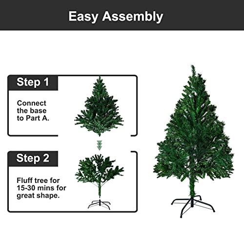 5ft Artificial Christmas Tree, Xmas Tree Perfect for Indoor and Outdoor Holiday Decoration, Easy Assembly, Foldable Base.