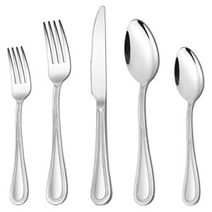 30-piece silverware set, haware stainless steel flatware service for 6, pearled edge tableware cutlery include knife/fork/spoon, beading eating utensil for home, mirror polished, dishwasher safe