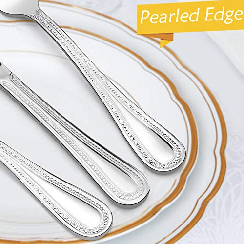 30-Piece Silverware Set, HaWare Stainless Steel Flatware Service for 6, Pearled Edge Tableware Cutlery Include Knife/Fork/Spoon, Beading Eating Utensil for Home, Mirror Polished, Dishwasher Safe