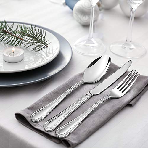 30-Piece Silverware Set, HaWare Stainless Steel Flatware Service for 6, Pearled Edge Tableware Cutlery Include Knife/Fork/Spoon, Beading Eating Utensil for Home, Mirror Polished, Dishwasher Safe