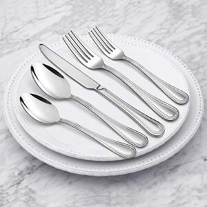 30-Piece Silverware Set, HaWare Stainless Steel Flatware Service for 6, Pearled Edge Tableware Cutlery Include Knife/Fork/Spoon, Beading Eating Utensil for Home, Mirror Polished, Dishwasher Safe