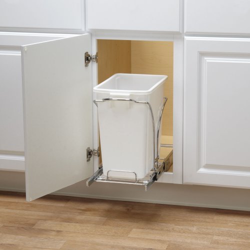 Household Essentials C29537-1 Under Cabinet Single Sliding Trash Can Caddy, 5-Gallon, Chrome & Glidez Narrow Sliding Organizer, 7", Chrome