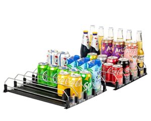 drink organizer for fridge, baraiser self-pushing soda can organizer for refrigerator, pantry and more, black 8 rows