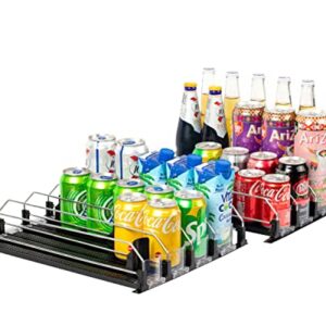 Drink Organizer for Fridge, Baraiser Self-Pushing Soda Can Organizer for Refrigerator, Pantry and More, Black 8 Rows