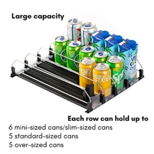 Drink Organizer for Fridge, Baraiser Self-Pushing Soda Can Organizer for Refrigerator, Pantry and More, Black 8 Rows